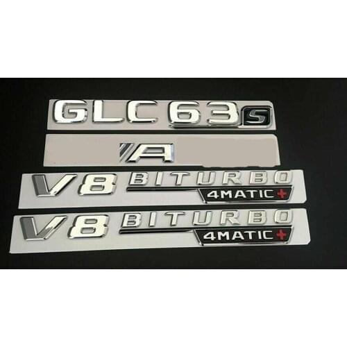 Chrome Letters Emblems Badges for Mercedes Benz GLC63s FOR AMG V8 BITURBO 4MATIC
