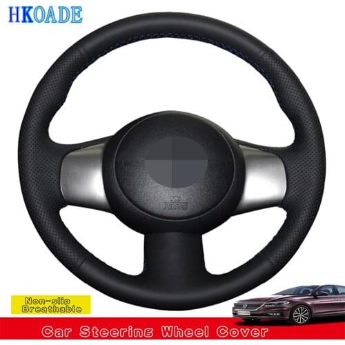 Hand-stitched Black Soft Artificial Leather Car Steering Wheel Covers For Nissan March 2010-2015 Versa 2012-2014 Sunny 2011-2013