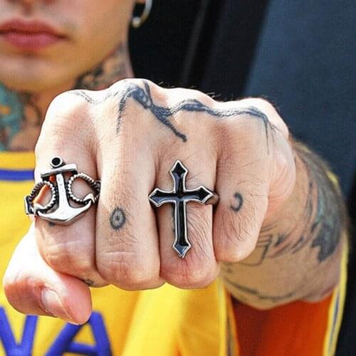 New Fashion Western Style Retro Personality Hip Hop Cross Stainless Steel Ring Female Punk Index Finger Ring Hand Ornaments Men