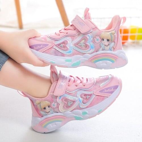 Girls' Sneakers Childrens PU Net Single Shoes 2021 Spring Middle Childrens Princess Running Shoes Size 26-37 Fashion Shoes