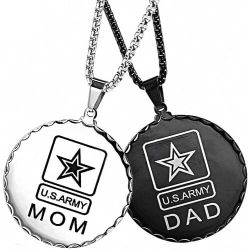 US ARMY Round Pendant Necklace Stainless Steel Soldier Men Male Necklaces Gift from MOM DAD Jewelry 24Inch