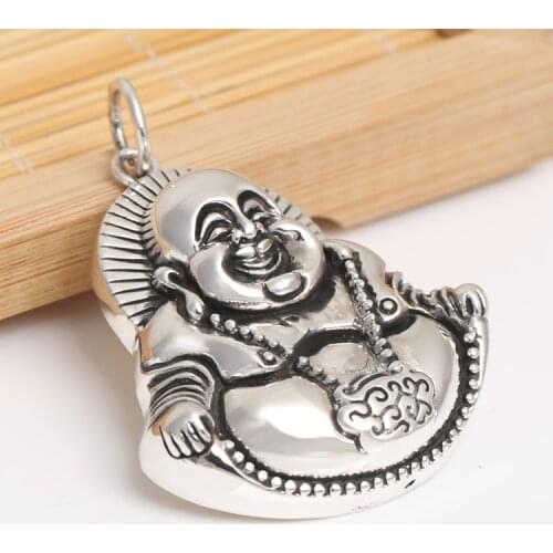 Handcrafted 925 Silver Tibetan Laughing Buddha Pendant vintage sterling silver Happy Buddha Amulet Pendant