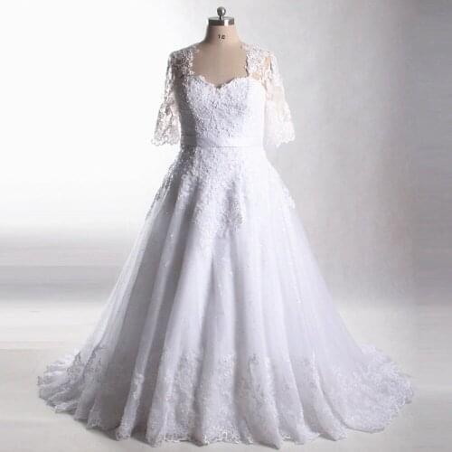 LZ241 Real Photos Yiaibridal Sweetheart Half Sleeve White Wedding Dress 2018 Beaded Lace Ball Gown Vestido De Noiva