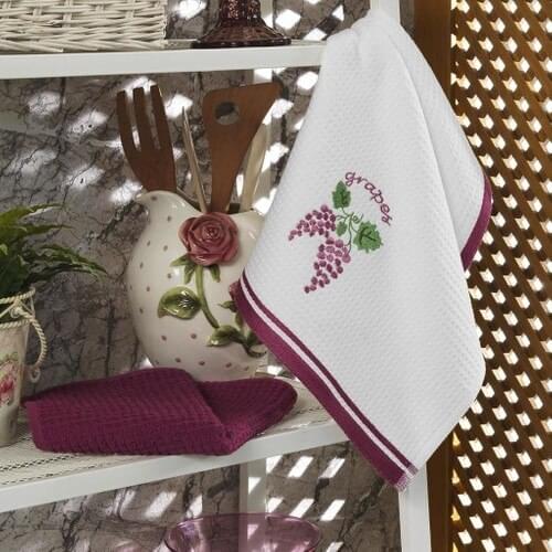 Maxstyle Cotton Kitchen Towel 4'lü White-Purple 40 X60