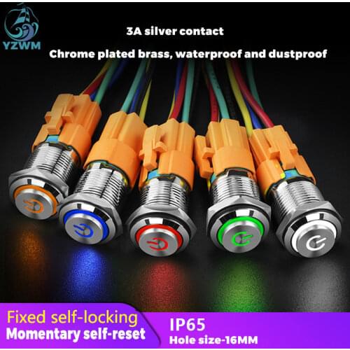 12mm 16mm 19mm 22mm High Head Led Metal Button with Light Waterproof Button Automatic Reset Self Locking Power Symbol Switch