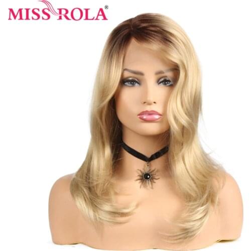 Miss Rola Wavy Hair Ombre Blonde Heat Resistant Synthetic Lace Front Wig 21 Inch T Part Lace Closure Wig
