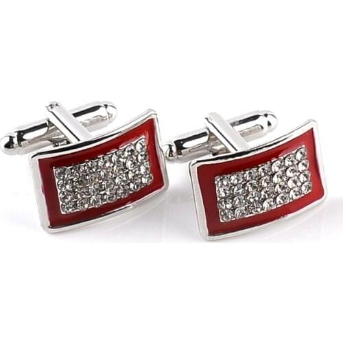 Fashion Luxury Red / Black Enamel Rhinestone Cufflinks High Quality Mens Business Shirt Cuff Link Buttons Classic Charm Jewelry