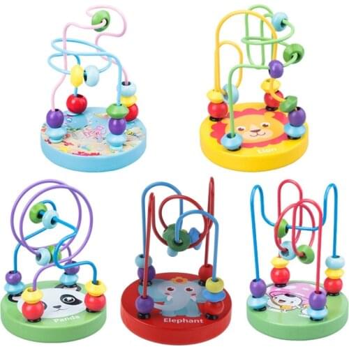 Montessori Wooden Toys for Kid Wooden Circles Bead Wire Maze Roller Coaster Educational Wood Puzzles Baby Toys
