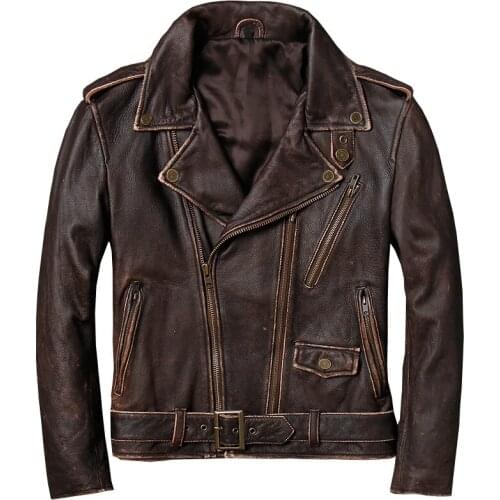 Retro Style Genuine Cowhide Mens Jackets, Fashionable Slim Motorcycle Leather Jackets, High-Quality Leather Jackets Coat