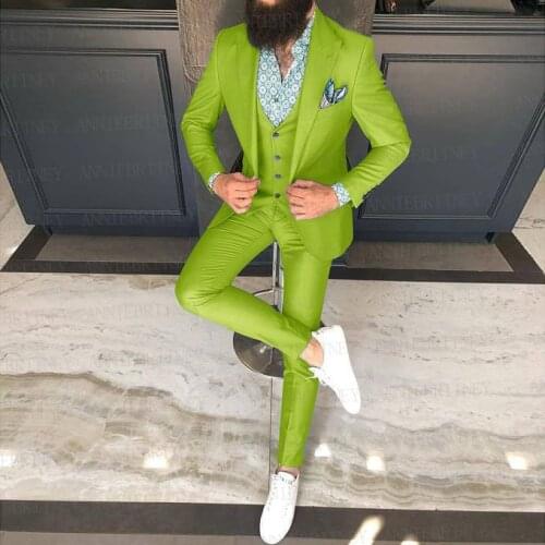 Army Green Wedding Men Suit Set Slim Fit Dinner Prom Grooms Dress Tuxedo Custom Pink Business Blazer Best Man Jacket Vest Pants