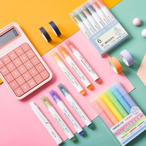 6pcs Morandi Highlighter Set Macaron Large Capacity Marker Pen Focus Division Marker Pen Hand-painted Graffiti