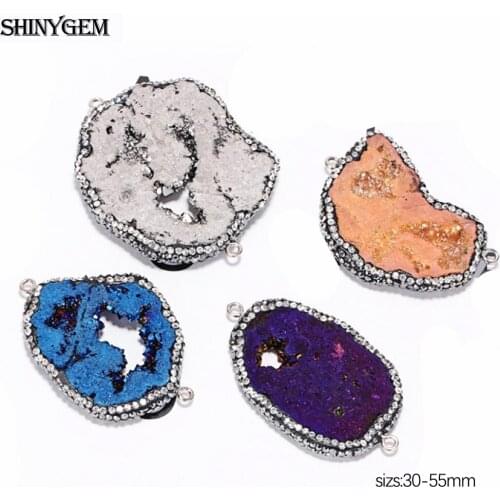 Irregular Sparkling Natural Crystal Agate Gem Stone Connector Around Inlay Zircon Hollow For DIY Jewelry Making Bangles Necklace
