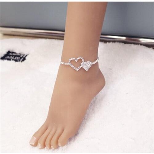 Wholesale fashion love heart anklet sexy rhinestone shiny anklet foot jewelry for women summer beach party jewelry anklet gift