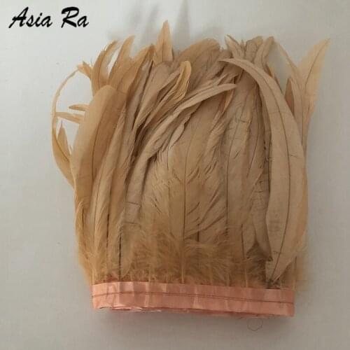 10meters Champagne Rooster tails Feather Trim 20-25cm DIY natural&real chicken feathers plumas for crafts carnival headwear deco