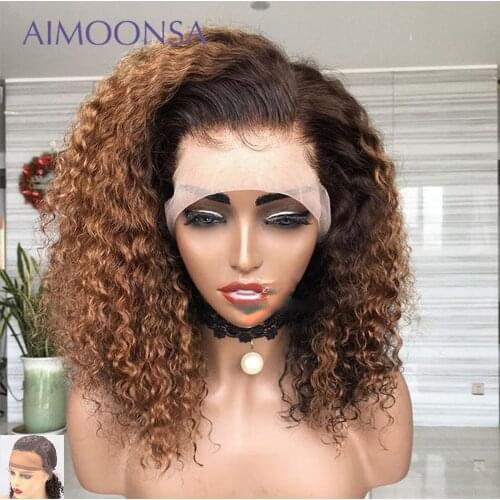 Brown and Blonde Wig Human Hair Wigs Curly Wigs Ombre Wigs For Women Knots Bleached Pre Plucked T Part Lace Wig 150 Density Remy