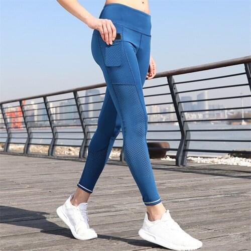 Sexy Women Yoga Pants High Waist Fitness Sports Leggings Side Pocket Gym Workout Breathable Training Running Tights Sportswear