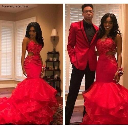 Amazing Hot Red Prom Dresses 2019 African Black Girls Beaded Holidays Graduation Wear Evening Party Gowns Plus Size Custom Made