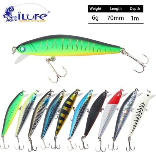 ILURE Fishing Lures 70mm 6g 10pcs/lot Floating Fishing Lures Minnow Quality Professional Minnow Fresh Salt Water Bait