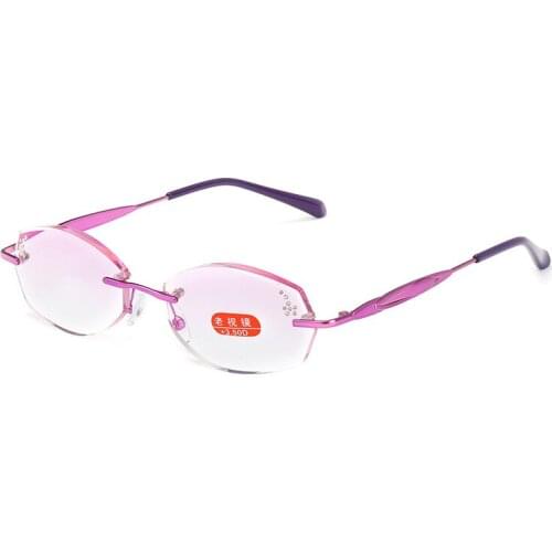 Luxury Rhinestone Reading Glasses Women Diamond Cutting Coated Rimless Glasses Men Golden Readers Presbyopic Eye Glasses