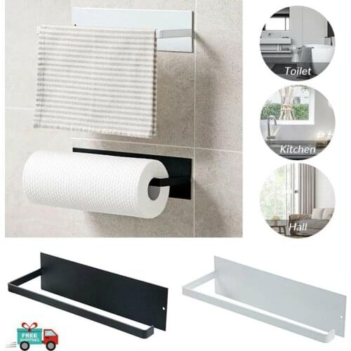 Self-Adhesive Kitchen Paper Towel Rack Toilet Roll Holder Wall Mount Tissue UK