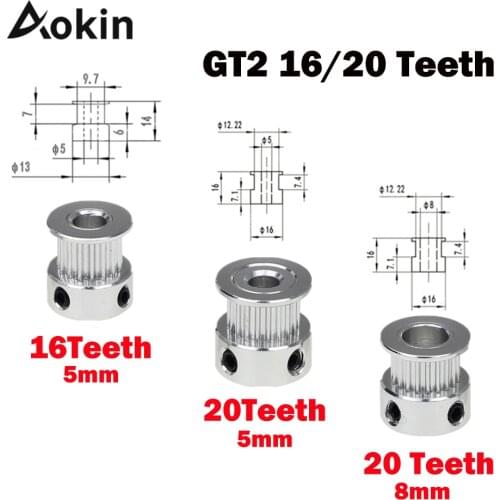 GT2 Pulley 3D Printer Parts Accessory GT2 20Teeth 16Teeth 16 20 Teeth Bore 5mm/8mm Timing Alumium for GT2 6mm Open Timing Belt