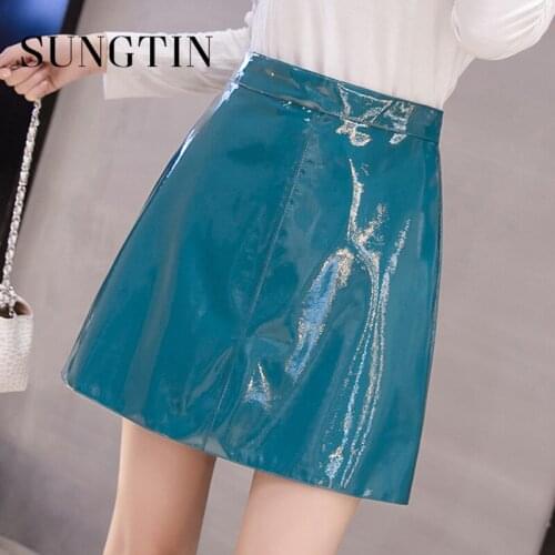 Sungtin Faux Leather Mini Skirts Skirts for Women High Waist Black Sexy Pu Skirt 90s A Line High Street 3 Colors Skirts Female