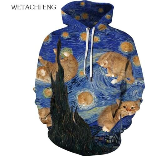 Sweatshirt Van Gogh Print Cute Cat Starry Sky Geometric Womens Man Hoodie Oversized Couple Jacket 2020 Autumn Fashion Clothes