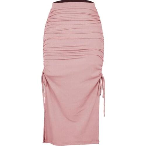 Europe And The United States Split Fork Knit Slim Skirt Fashion Pleated Lace Bow Sexy Womens Bag Hip Skirt