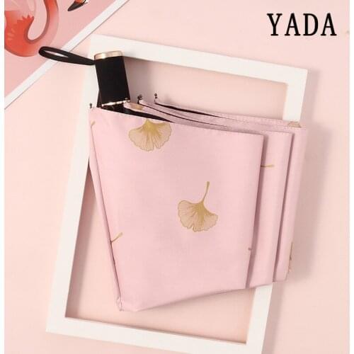 YADA 2019 Gold Ginkgo Biloba Three Fold Umbrellas Windproof Folding Rainy Leaves Umbrellas For Women UV Automatic Umbrella YD212
