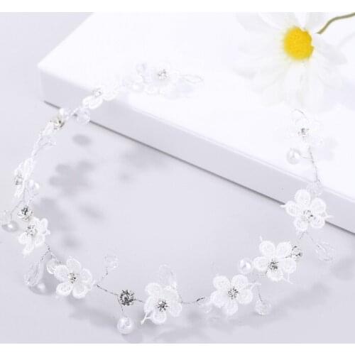 Pearl Headband Women Hair Accessories Bridal Headband Lace Flower Girl Rhinestone Headband For Wedding Hair Jewelry Headpiece