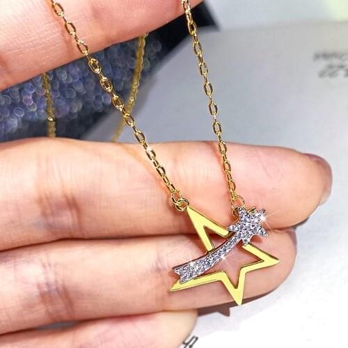 Gold Star Pendant with Bling Zircon Stone for Women Long Chain Statement Necklace Choker for Women Fashion Jewelry