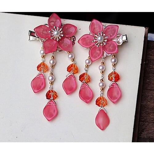 Watermelon Red Flower Girl Hair Clips Hairpin HanfuTraditional Headdress Handmade Hair clip