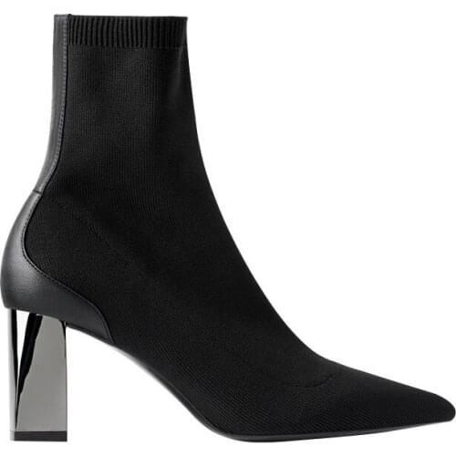 Women Ankle Sock Boots 2020 Fashion Autumn Winter Stretch Boots Chunky High Heels Pointed Toe Women Shoes