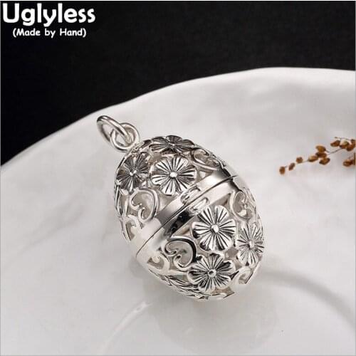 Uglyless Real 925 Sterling Silver Handmade Carve Flower Pendant without Chain Women Hollow Gaudencio box Openable Jewelry Bijoux