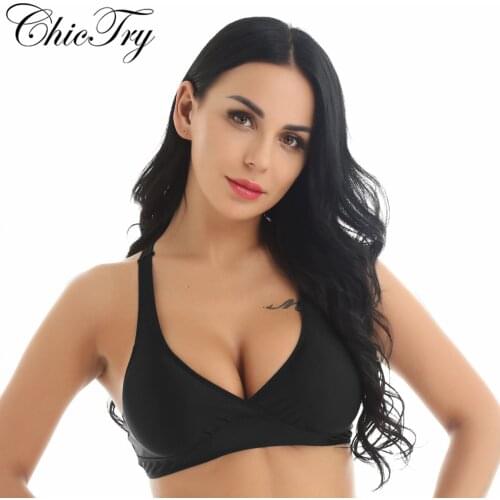 Female Women Active Swimwear Solid Color Adjustable Shoulder Straps Back Criss-cross Padded Bikini Bra Crop Dance Gym Tank Top