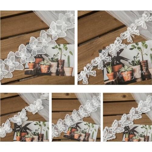 1 Yard Butterfly Embroidered Lace Trim Ribbon Pearl Beaded Applique DIY Sewing Craft Wedding Bridal Dress Decoration