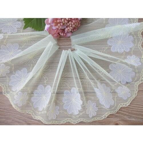10Yards Embroidered Lace Trim Rose Flower Light Green Mesh Fabric Ribbon DIY Craft Sewing Accessories 18cm