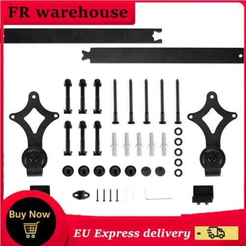 183cm Barn Sliding Door Hanging Rail Wood Door Hardware Set Steel Slide Rail Antique Track System Hardware Kit HWC