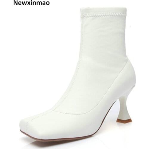 2021 New Fashion Chelsea Boots for Women Newest Genuine Leather Side Zipper High Heels Shoes Woman Party Ankle Boots Heels