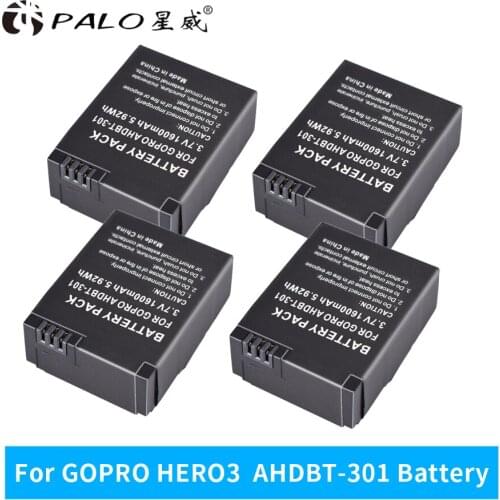 Gopro Acessories.4pcs/lot 1600mAh AHDBT-302 AHDBT-301 AHDBT-201 AHDBT302 AHDBT301 AHDBT201 Batteries for GoPro HD HERO3,3