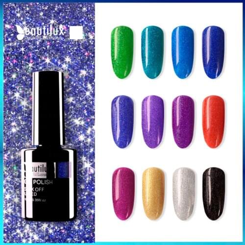 Beautilux 1pc Rainbow Holograhic Sparkling Color Nail Gel Polish Nails Art Polish Nail Lacquer Varnish Esmalte 10ml