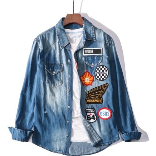 Free Shipping Dsquared2 Denim Shirt Men Casual Cowboy Shirts Cotton Vintage Shirt Male Clothing Hip Hop Stylish Shirt Tops