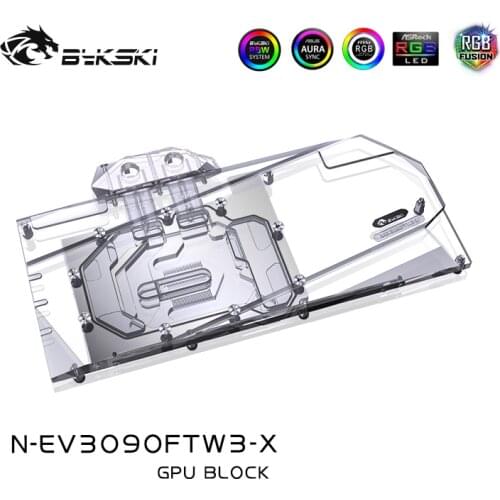 Bykski GPU Water Cooling Block For EVGA RTX 3090/3080 FTW3 ULTRA GAMING, With Back Plate Watercooler ,N-EV3090FTW3-X