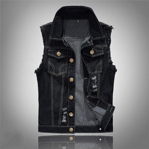 Black Denim Vest Mens Ripped Vest and Jacket Casual Denim Vests Men Retro Sleeveless Slim Fit Male Jeans Tank Top Plus Size