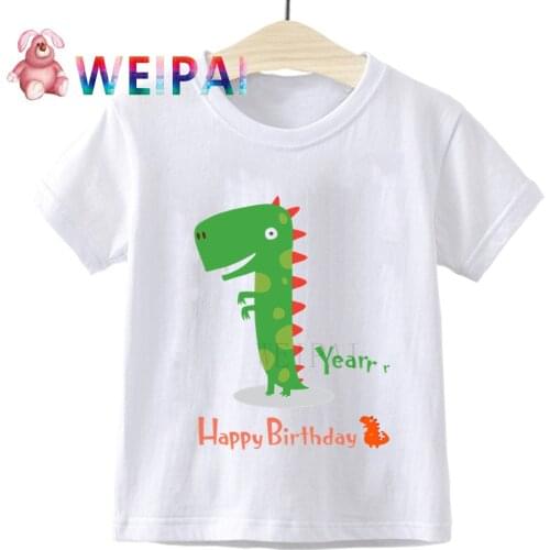 Boys Little Dino Number Cartoon T Shirt Children Happy Birthday Dinosaur Present T-shirt Boy&Girl Gift Kid Tshirt