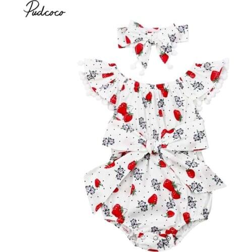 2019 Baby Summer Clothing Newborn Toddler Baby Girls Strawberry Bodysuits Short Sleeve Jumpsuit Headband Outfits Sunsuit 0-18M