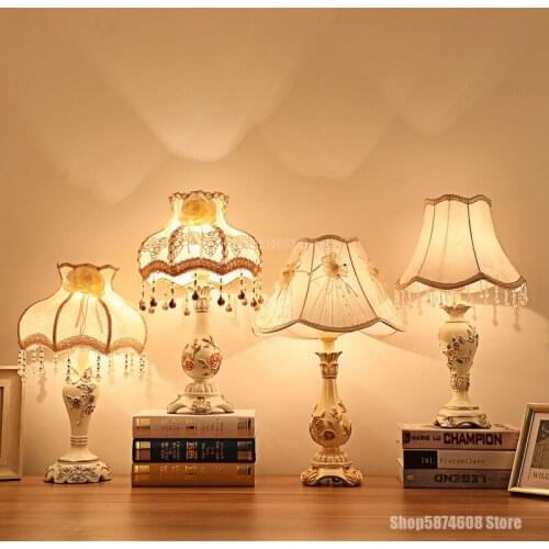 European Resin Fabric Table Lamp Modern Art Deco LED Bedroom Bedside Lamp Living Room Decoration Study Home Lighting Table Lamp