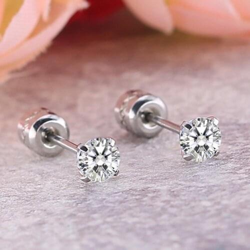 50%HOTEarrings Fashionable Unisex Rhinestone Round Cubic Zirconia Titanium Steel Studs for Gift