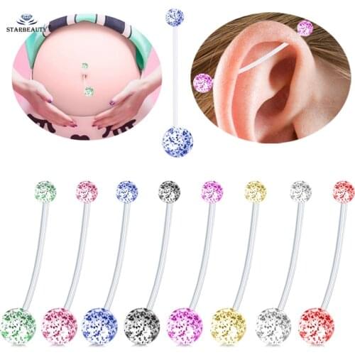 2pcs/lot New Flashing Powder Soft bar Industrial Piercing Helix Piercing Navel Ring Long Acrylic Belly Ring Pircing Ear Jewelry
