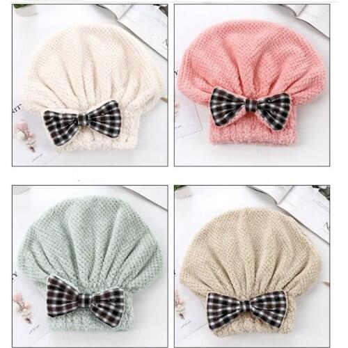 Coral Fleece Shower Cap Dry Hair Bath Bonnet sauna Hat Super Absorbent Bowknot bathroom accessories Adult Cute Princess New